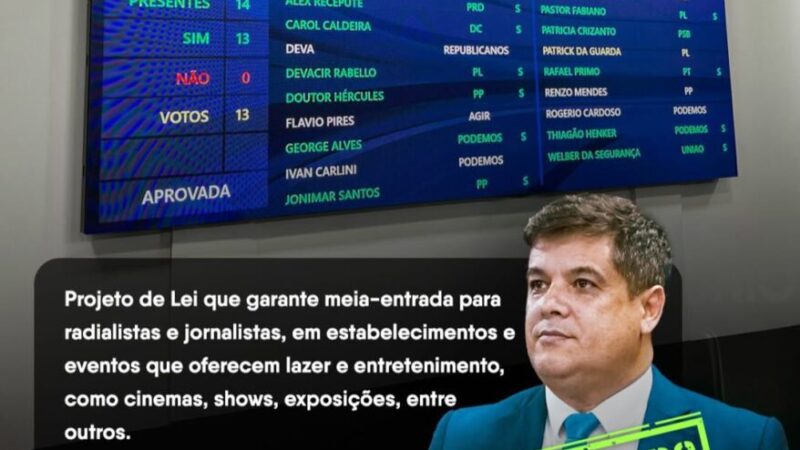 Vereador Maturano consegue aprovação de projeto que garante meia-entrada para jornalistas e radialistas em Vila Velha