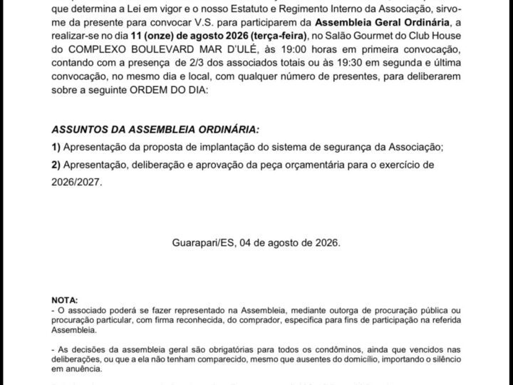 EDITAL DE CONVOCAÇÃO PARA ASSEMBLEIA GERAL ORDINÁRIA