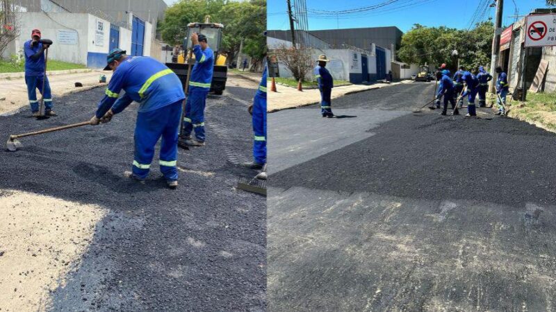 ​Trecho de ruas de Rio Marinho recebe serviço de recapeamento asfáltico
