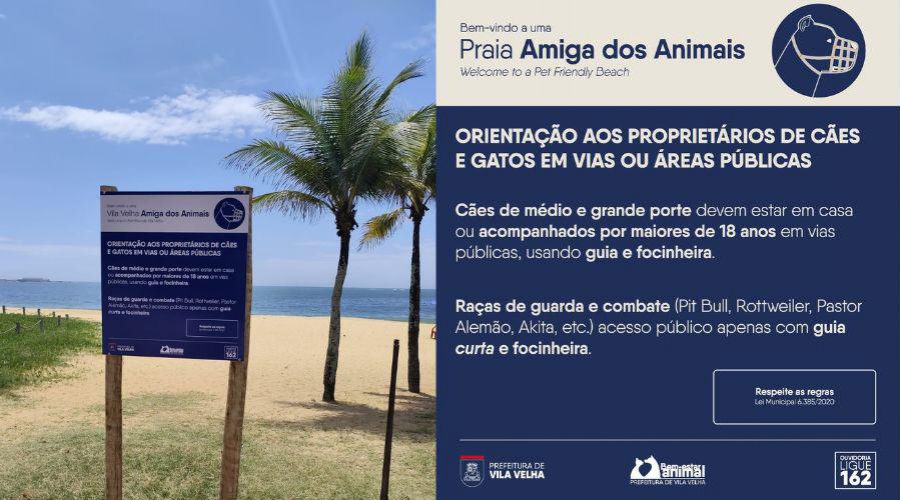 Placas de orientação sobre cães são instaladas em áreas públicas pela Prefeitura